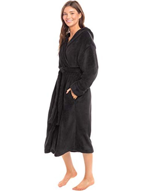 Alexander Del Rossa Women's Soft Fleece Robe with Hood, Warm Bathrobe