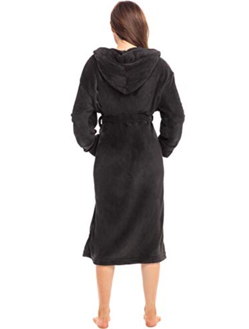 Alexander Del Rossa Women's Soft Fleece Robe with Hood, Warm Bathrobe