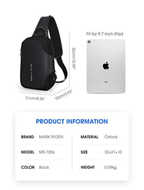 Mark Ryden Anti-Theft Sling Chest Bag Handbag for Men Waterproof Crossbody Travel Shoulder Bag Fit for 9.7" ipad