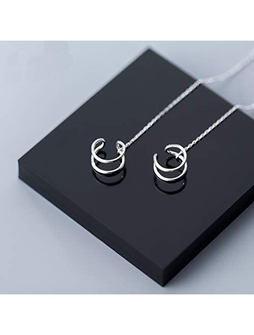 SLUYNZ 925 Sterling Silver Cuff Earrings Chain for Women Clip Ons Earrings Crawler Earrings