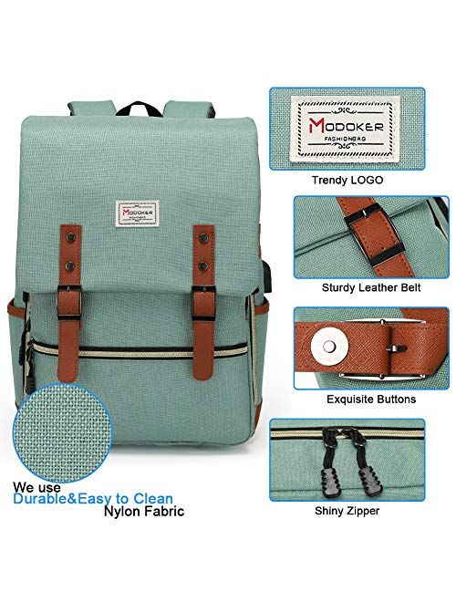 Modoker Upgraded Vintage Laptop Backpack for Women Men,School College Backpack with USB Charging Port Fashion Backpack