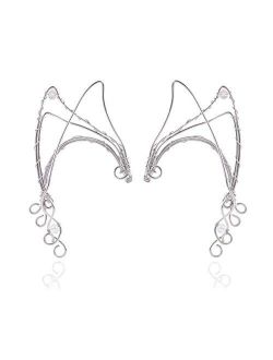 Yolmina Elf Ear Cuffs, Handmade Clip on Earrings - Pearl Wing Tassel Filigree Elven Earrings for Women - Fantasy Fairy Halloween Costume, Cosplay, Wedding, Handcraft