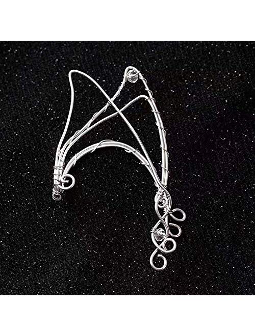Yolmina Elf Ear Cuffs, Handmade Clip on Earrings - Pearl Wing Tassel Filigree Elven Earrings for Women - Fantasy Fairy Halloween Costume, Cosplay, Wedding, Handcraft