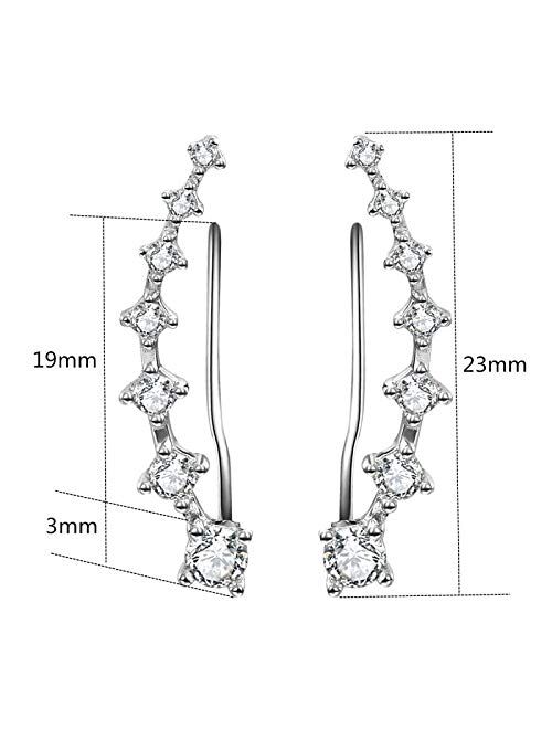 YAN & LEI Sterling Silver Sweep up Ear Pin Crawler Cuff Wrap Climber Earrings with 7 CZ Stones