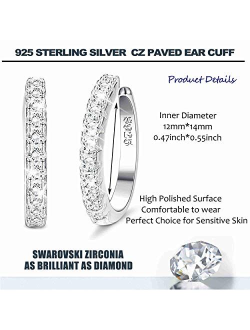 Sllaiss Minimalist 12mm Ear Cuff Set with Swarovski Zirconia 925 Sterling Silver Cuff Earrings for Women CZ Pave Non Pierced Ear Cuff 18K Gold Plated