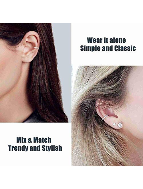 Sllaiss Minimalist 12mm Ear Cuff Set with Swarovski Zirconia 925 Sterling Silver Cuff Earrings for Women CZ Pave Non Pierced Ear Cuff 18K Gold Plated