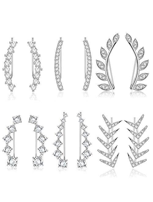 Finrezio 6Pairs Ear Cuffs Climber Hoop Earring CZ Arrow Crawler Stud Earring Jacket for Women