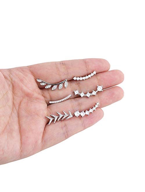 Finrezio 6Pairs Ear Cuffs Climber Hoop Earring CZ Arrow Crawler Stud Earring Jacket for Women
