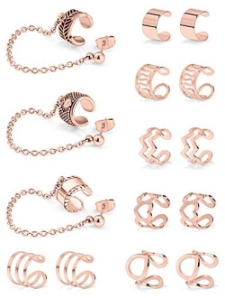 SCERRING Ear Cuff Fake Lip Helix Cartilage Clip On Wrap Earrings Non Piercing Earring Jewelry Set For Women Girls Stainless Steel 15PCS