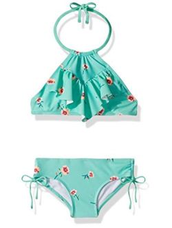 Girls' Morgan Ruffle Halter Bikini 2-Piece Swimsuit, Pink, 2t