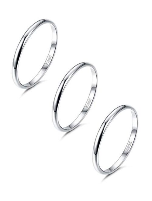 JOERICA 3 PCS 2mm 925 Sterling Silver Stackable Rings for Women Girls Band Knuckle Midi Mnimalist Stacking Rings Size 5-10