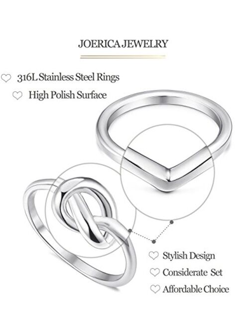 JOERICA 2 Pcs Stainless Steel Engagement Rings for Women Silver Thumb Love Knot Ring Size 4-10