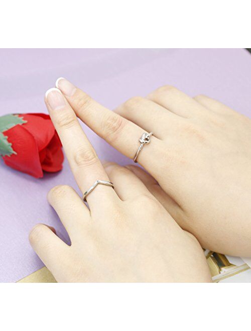 JOERICA 2 Pcs Stainless Steel Engagement Rings for Women Silver Thumb Love Knot Ring Size 4-10