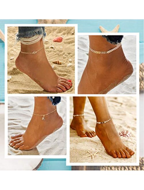 JOERICA 16 PCS Ankle Bracelets for Women Silver Gold Tone Anklet Set Boho Beach Adjustable Chain Anklet Foot Jewelry