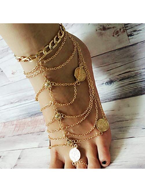 JOERICA 2-3 Pairs Foot Chain Barefoot Sandal for Women Girls Starfish Footless Ankle Bracelet Wedding Jewelry with Toe Ring