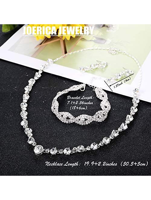 JOERICA Crystal Bridal Jewelry Set for Women Rhinestone Necklace Bracelet and Earrings Set for Wedding Bridesmaid