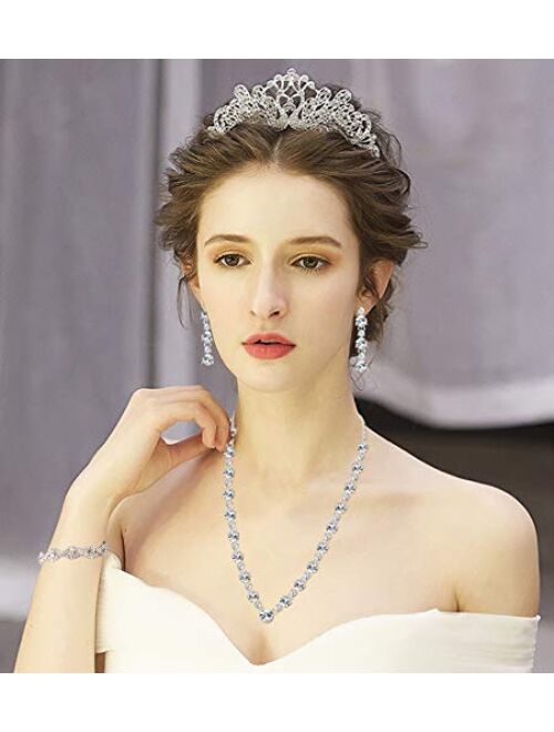 JOERICA Crystal Bridal Jewelry Set for Women Rhinestone Necklace Bracelet and Earrings Set for Wedding Bridesmaid