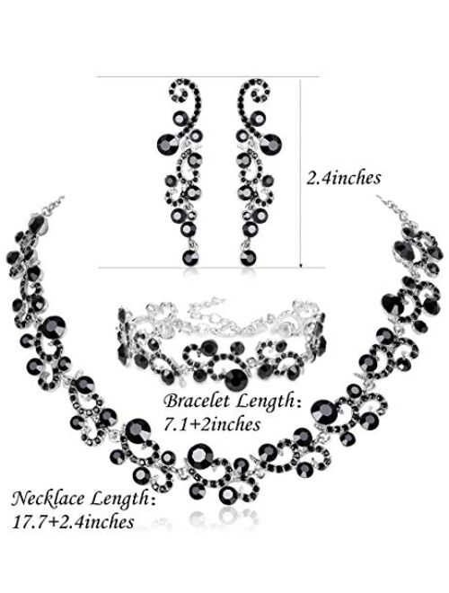 JOERICA Rhinestone Necklace and Earrings Set for Women Wave Flower Fashion Costume Jewelry