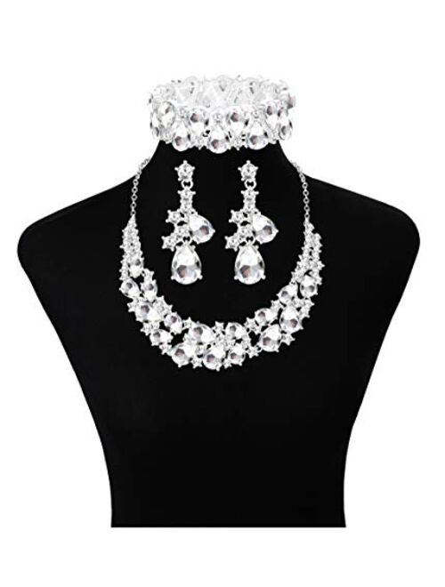 JOERICA Crystal Bridal Jewelry Set Rhinestone Choker Necklace Bracelet and Earrings Set for Women Bridesmaid Wedding Jewelry