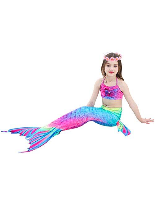 Familycrazy Mermaid for Swimming Girls Swimsuit Princess Bikini Set Bathing Suit Swimmable Costume (No Monofin)