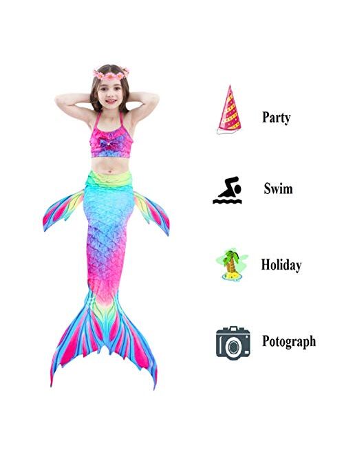 Familycrazy Mermaid for Swimming Girls Swimsuit Princess Bikini Set Bathing Suit Swimmable Costume (No Monofin)