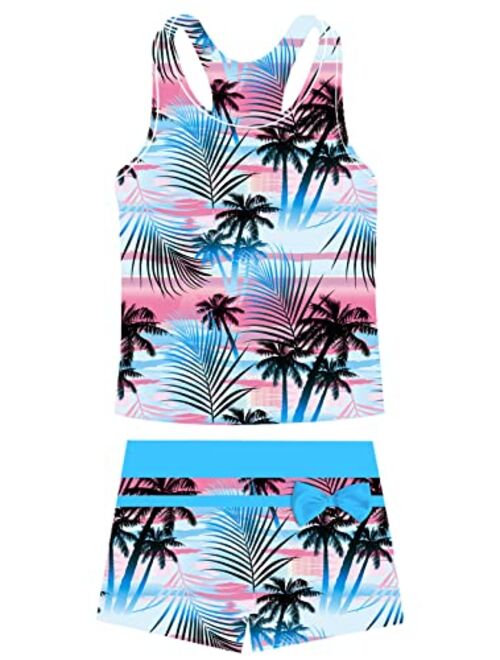 Belovecol Girls Swimsuits Two Piece Tankini Bathing Suits Boyshort Summer Beach Rash Guard Swimwear for 4-11T