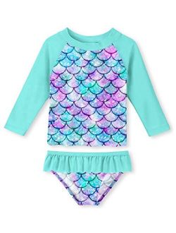 uideazone Little Girls 2-Piece Swimsuit Set Long Sleeve Rash Guard Bathing Suit with UPF 50+ Sun Protection