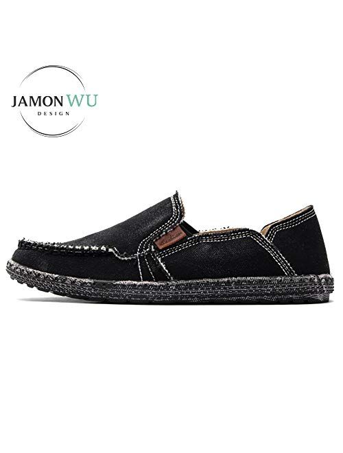 JAMONWU Mens Canvas Shoes Slip on Deck Shoes Casual Cloth Boat Shoes Non Slip Casual Loafer Flat Outdoor Sneakers