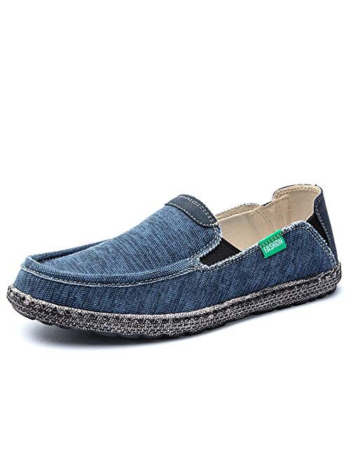 JAMONWU Mens Canvas Shoes Slip on Deck Shoes Boat Shoes Non Slip Casual Loafer Flat Outdoor Sneakers 