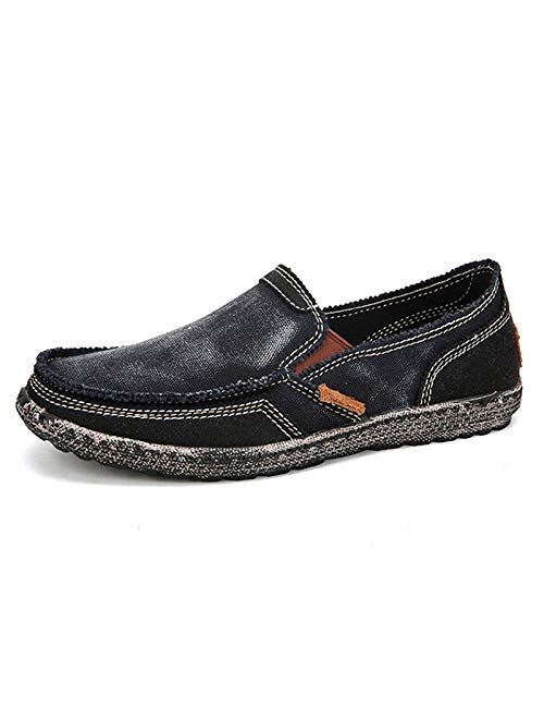 JAMONWU Mens Canvas Shoes Slip on Deck Shoes Casual Cloth Boat Shoes Non Slip Casual Loafer Flat Outdoor Sneakers
