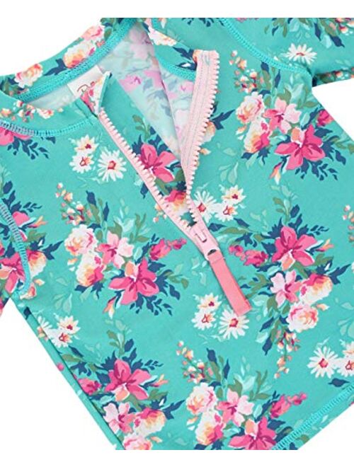 RuffleButts Girls Long Sleeve Rash Guard 2 Piece Swimsuit Set w/UPF 50+ Sun Protection with Zipper