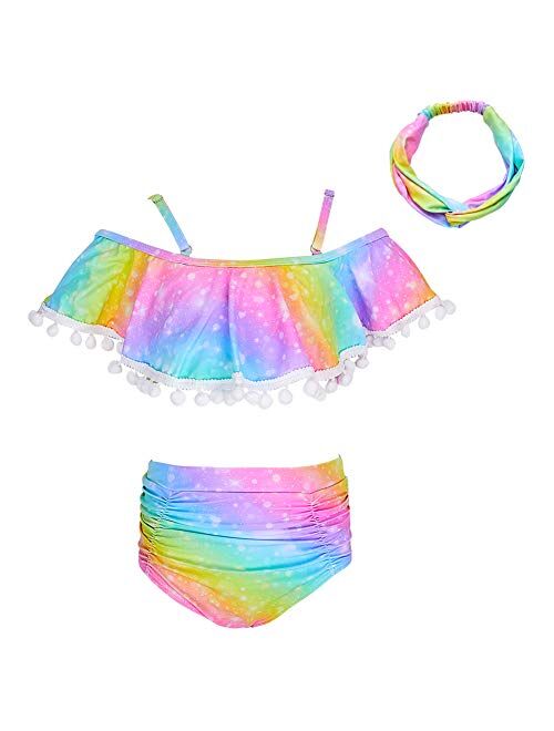 MHJY Girl Swimsuit 2-Piece Swimwear Bikini Tankini Set Beachwear Bathing Suits with Headband