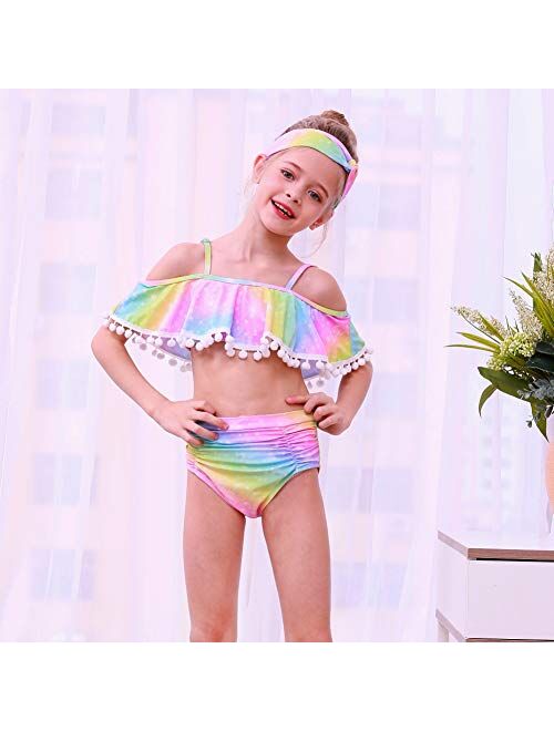 MHJY Girl Swimsuit 2-Piece Swimwear Bikini Tankini Set Beachwear Bathing Suits with Headband