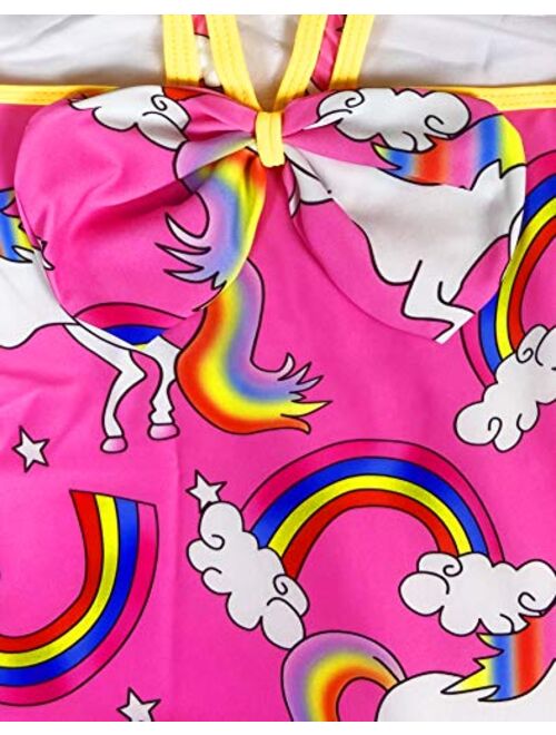 KuKiee Girls One Piece Rainbow Unicorn Swimsuit Stars Print Swimwear Bathing Suit