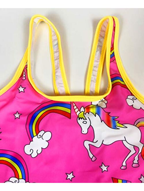 KuKiee Girls One Piece Rainbow Unicorn Swimsuit Stars Print Swimwear Bathing Suit