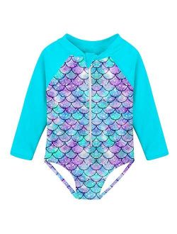 Fanient Girls Rashguard Swimsuit Quick Dry Swimwear UPF 50+ Long Sleeve One Piece Bathing Suit with Zipper 1-6T