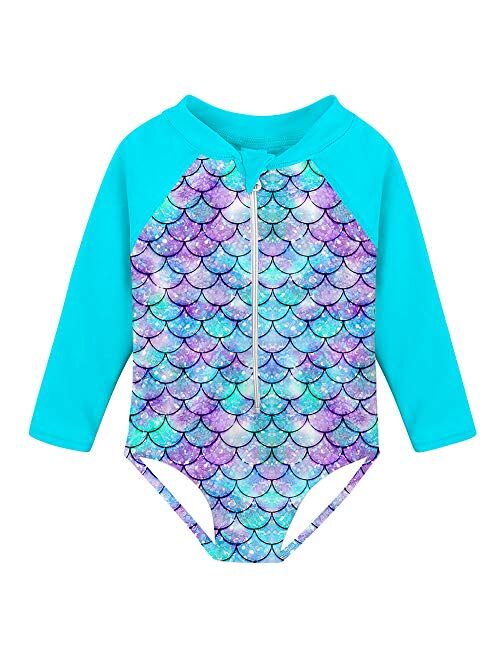 Fanient Girls Rashguard Swimsuit Quick Dry Swimwear UPF 50 Long Sleeve One Piece Bathing Suit with Zipper 1-6T 