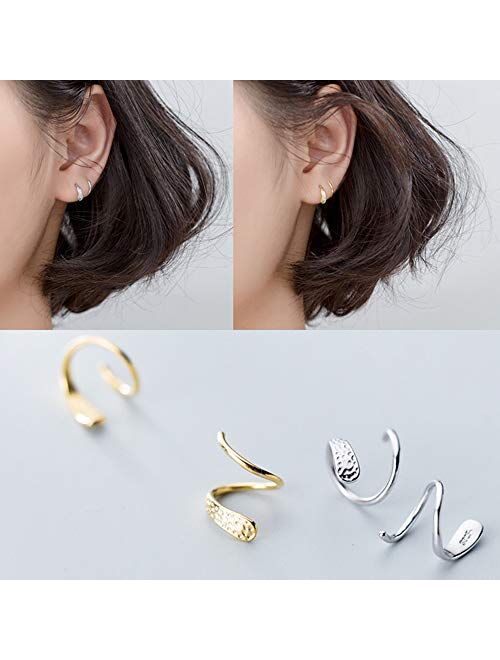 Fashion Minimalist Ear Cuff Climber Hoop Earrings Sterling Silver for Women Girls Cartilage Twist Crawler Wrap Huggie Earring Ear Piercing Hypoallergenic Sensitive Ears