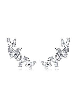 YOQUCOL Silver Tone 3D Butterfly Zirconia Crystal Ear Vine Climber Wrap Earrings For Women Girls
