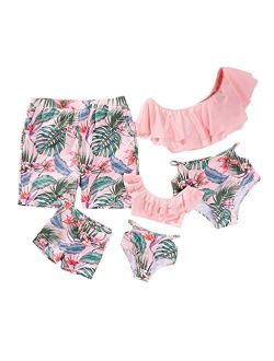 IFFEI Family Matching Swimwear Two Pieces Bikini Set Newest Printed Ruffles Mommy and Me Bathing Suits