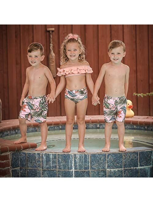 IFFEI Family Matching Swimwear Two Pieces Bikini Set Newest Printed Ruffles Mommy and Me Bathing Suits