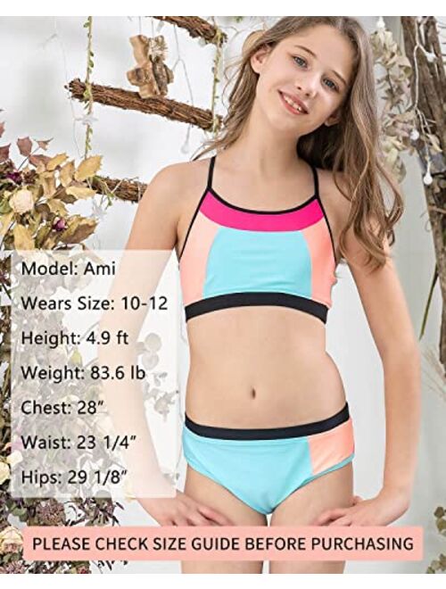 AS ROSE RICH Girls Bathing Suits 7-16 - 2 Piece Swimsuits for Toddler Teen Girls - Summer Beach Sports Swimsuits