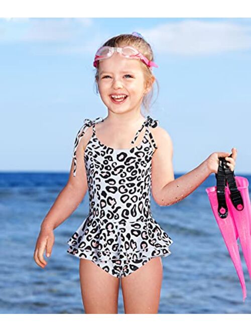 Cutemile Girls One Piece Swimsuit Cute Off Shoulder Quick Dry Bathing Suit with Ruffled Hem 3-9 Years