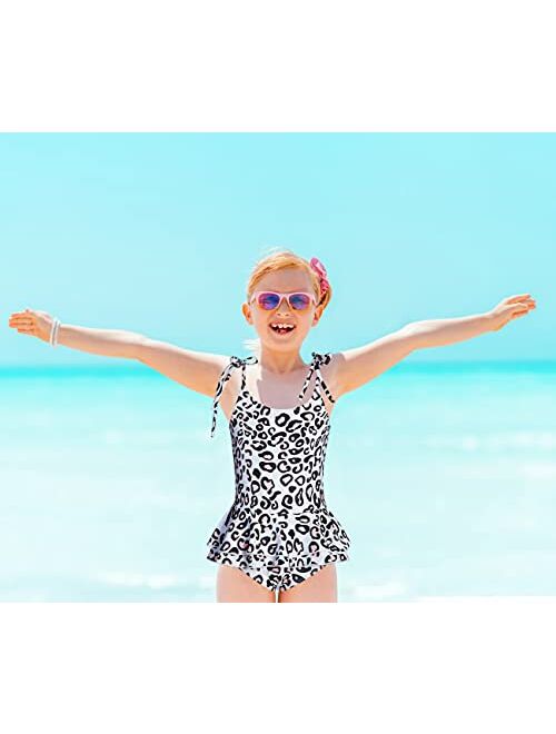 Cutemile Girls One Piece Swimsuit Cute Off Shoulder Quick Dry Bathing Suit with Ruffled Hem 3-9 Years