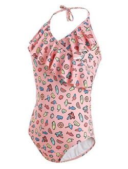 Girls Swimsuits - Bathing Suits for Girls 7-16 UPF50+ One Piece Ruffle Swimwear