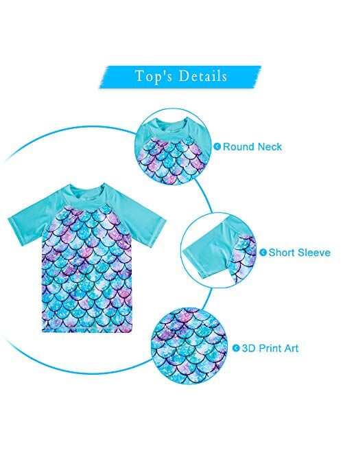 Lovekider Girls Two Piece Swimsuit Rash Guard Set Short Sleeve Bathing Suit Liner Swimwear with UPF 50+ Sun Protection 3-8T