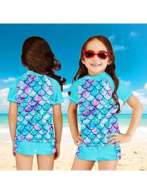 Sun Protection 3-8T Lovekider Girls Two Piece Swimsuit Rash Guard Set Short Sleeve Bathing Suit Liner Swimwear with UPF 50