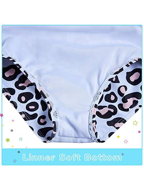 Girls One-Piece Swimsuit Adjustable Straps Tankini Swimwear Ruffled Bathing Suit with Sun Protection 3-9 Years Old