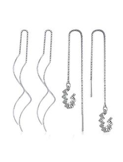 Orris 18K White Gold Plated Long Tassel Chain Dangle Drop Threader Earrings for Women Girls