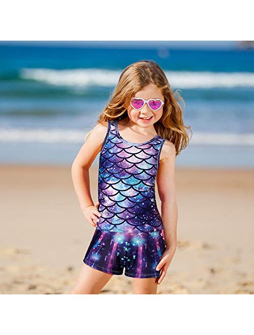 UNIFACO Girls Swimsuit Two Piece Tankini Swimwear Summer Bathing Suit with Boyshort for 4-11 Years